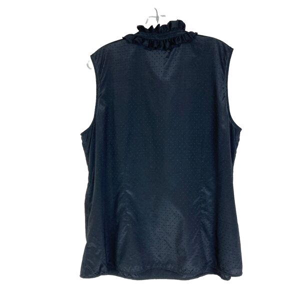 Tommy Hilfiger Popover Blouse Size XXL Black on Black Swiss Dot Ruffled Neck - Picture 4 of 6